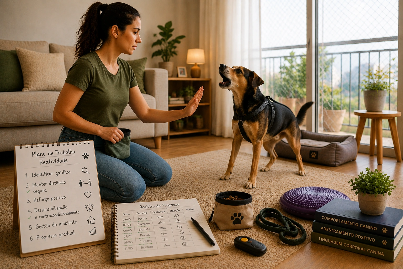 cachorro com sua tutora sendo treinado