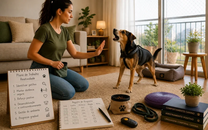 cachorro com sua tutora sendo treinado