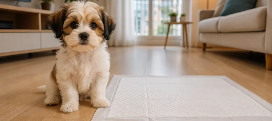 cachorro ao lado do tapete higienico
